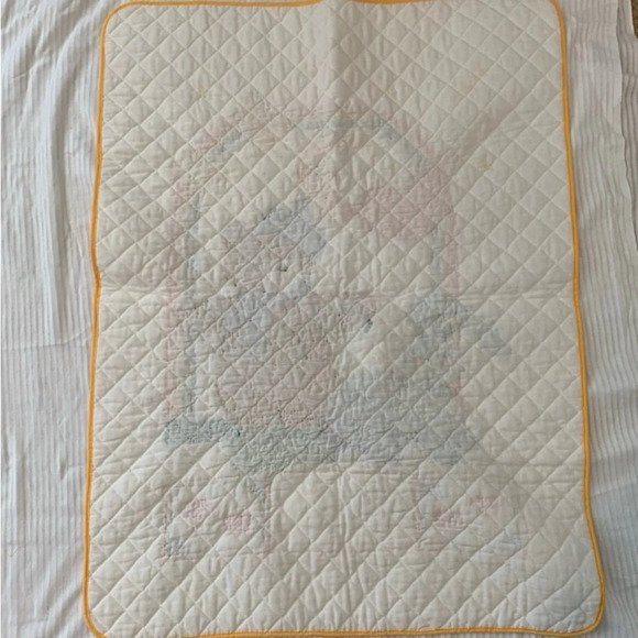 Vintage Handmade Cross Stitched Baby Blanket Rainbow Bear Rabbit Star Heart Moon - Picture 9 of 10